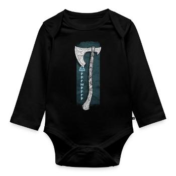 Warrior's Path: Axe and Celtic Runes - Organic Longsleeve Baby Bodysuit - black - Front