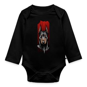 Vigilant Stare: Doberman's Gaze - Organic Longsleeve Baby Bodysuit - black - Front