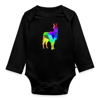 Alpaka Regenbogen Tiere Polygon - Baby Bio-Langarm-Body - Schwarz - Vorne