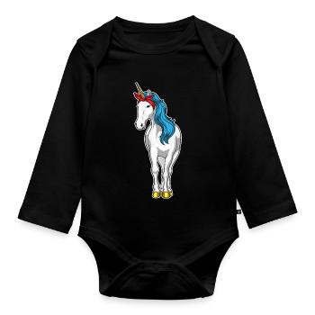 Einhorn Haarschleife - Baby Bio-Langarm-Body - Schwarz - Vorne