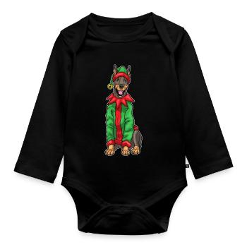 Doberman Christmas Elf - Organic Longsleeve Baby Bodysuit - black - Front