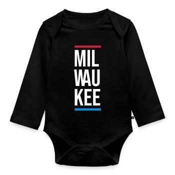 Milwaukee Bold City Typography - Organic Longsleeve Baby Bodysuit - black - Front