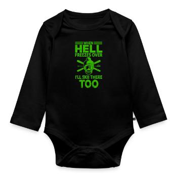 Skiing Snowboard Mountains Holiday Snow Freestyle - Organic Longsleeve Baby Bodysuit - black - Front