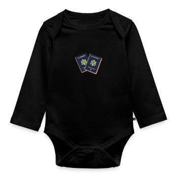 Travel Buddies – Passport Design - Organic Longsleeve Baby Bodysuit - black - Front