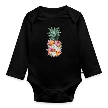 Ananas Fruit tropical hawaïen - Body Bébé bio manches longues - noir - Devant