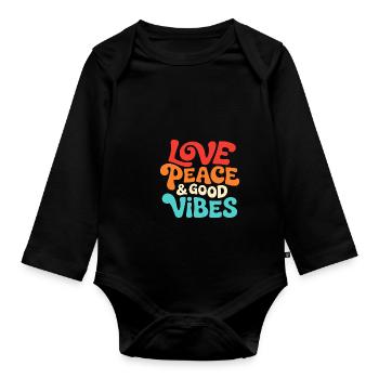 Love Peace & Good Vibe Retro Saying - Organic Longsleeve Baby Bodysuit - black - Front