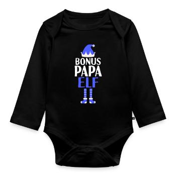 Bonus Papa Elf Bonuspapa Geschenk - Baby Bio-Langarm-Body - Schwarz - Vorne