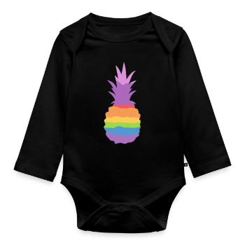 Pineapple Rainbow - Organic Longsleeve Baby Bodysuit - black - Front