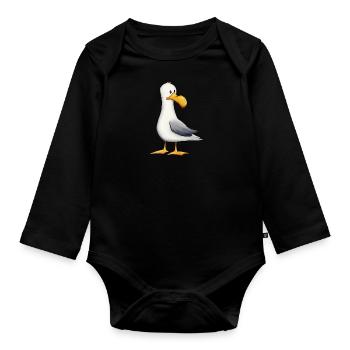 Lustige Möwe Nordsee Ostsee Meeres-Vogel - Baby Bio-Langarm-Body - Schwarz - Vorne