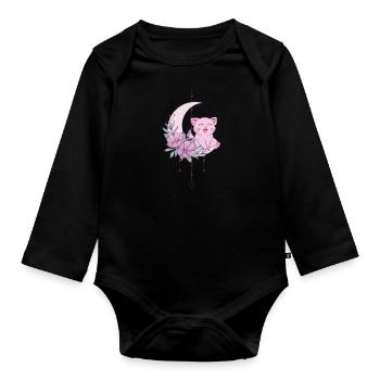Mystical Cat Crescent Moon Wicca Pastel Goth - Organic Longsleeve Baby Bodysuit - black - Front