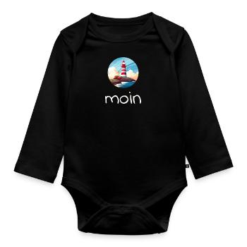 moin Leuchtturm Nordlicht Küstenkind Meer Anker - Baby Bio-Langarm-Body - Schwarz - Vorne