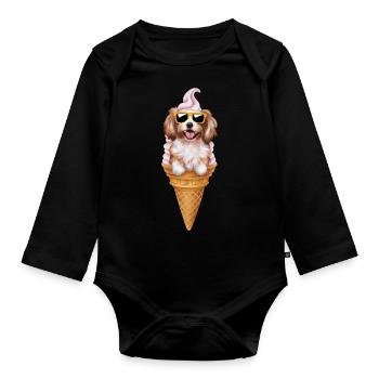 Shih Tzu als Waffeleis - Baby Bio-Langarm-Body - Schwarz - Vorne