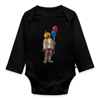 Jack O'Lantern Halloween Luftballon - Baby Bio-Langarm-Body - Schwarz - Vorne
