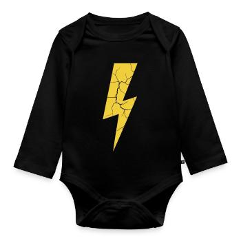 Blitz Blitzschlag Gewitter Strom Sturm - Baby Bio-Langarm-Body - Schwarz - Vorne