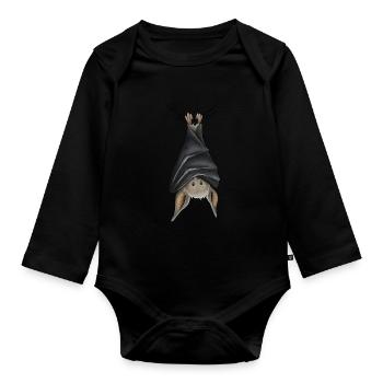 Drôle de chauve-souris suspendue à l’envers - Body Bébé bio manches longues - noir - Devant