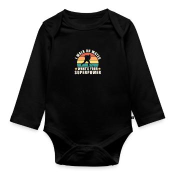 Ice Hockey I Walk On Water Whats Your Superpower - Baby Bio-Langarm-Body - Schwarz - Vorne