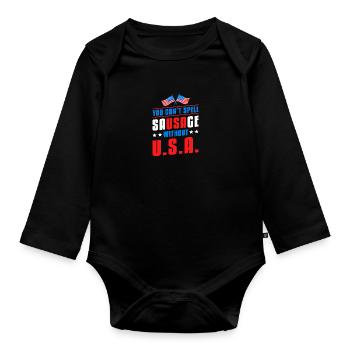 You Cant Spell Sausage Without USA American Flag - Baby Bio-Langarm-Body - Schwarz - Vorne