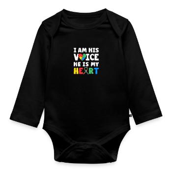 I Am His Voice He Is My Heart Puzzle Ribbon Autism - Baby Bio-Langarm-Body - Schwarz - Vorne