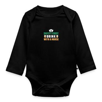 Safety First Drink With A Nurse Ireland St. - Baby Bio-Langarm-Body - Schwarz - Vorne