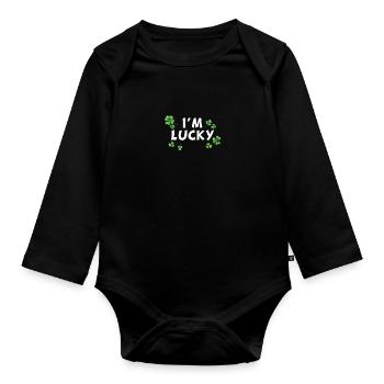 Shamrock St. Patrick's Day I'm Lucky - Baby Bio-Langarm-Body - Schwarz - Vorne