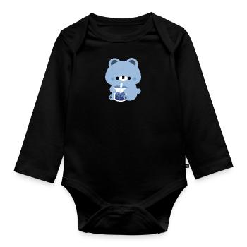 Blue Boba Bear - Organic Longsleeve Baby Bodysuit - black - Front