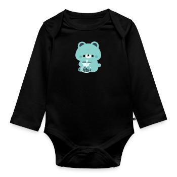 Turquoise Boba Bear - Organic Longsleeve Baby Bodysuit - black - Front