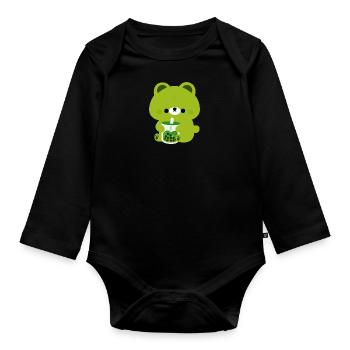 Green Boba Bear - Organic Longsleeve Baby Bodysuit - black - Front