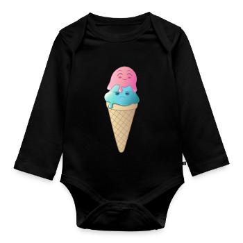 Cute and funny ice cream ice ball in ice cream bag - Organic Longsleeve Baby Bodysuit - black - Front