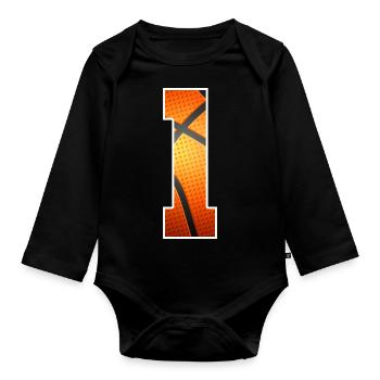 Kids 1st Birthday Basketball Player 1 Year Old - Organic Longsleeve Baby Bodysuit - black - Front