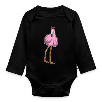 Arc à cheveux de flamant rose - Body Bébé bio manches longues - noir - Devant