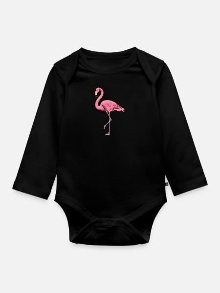 Flamingo - Baby Bio-Langarm-Body - Schwarz