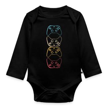 Gamer Controller Gaming jeux vidéo rétro Jeu 4 - Body Bébé bio manches longues - noir - Devant