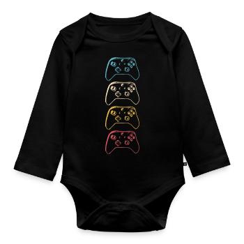Gamer Controller Gaming rétro Jeux vidéo Jeu 3 - Body Bébé bio manches longues - noir - Devant