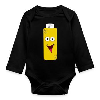 Senf gelbe Senfflasche mit Gesicht - Baby Bio-Langarm-Body - Schwarz - Vorne