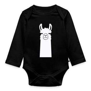 Adorabler Cartoon-Lama - Baby Bio-Langarm-Body - Schwarz - Vorne