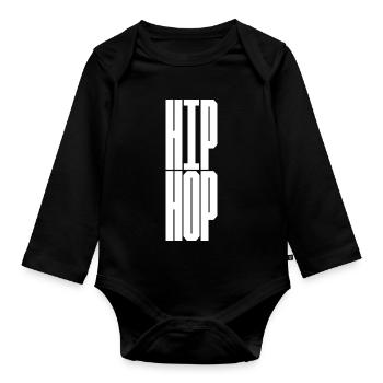 Bold Hip Hop music design - Organic Longsleeve Baby Bodysuit - black - Front
