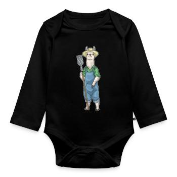 Lama Landwirt Mistgabel Bauernhof - Baby Bio-Langarm-Body - Schwarz - Vorne