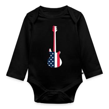 GUITAR WITH AMERICAN FLAG GUITARS - Organic Longsleeve Baby Bodysuit - black - Front