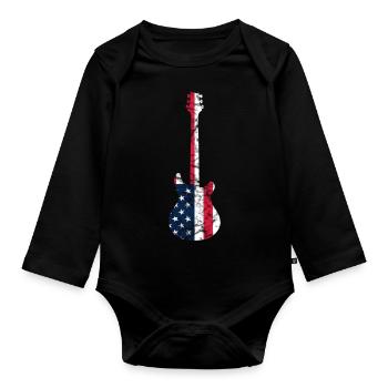 GUITAR WITH AMERICAN FLAG GUITARS - Organic Longsleeve Baby Bodysuit - black - Front
