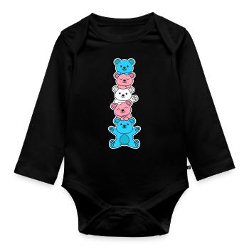 Trans flag bear design for proud trans people - Organic Longsleeve Baby Bodysuit - black - Front