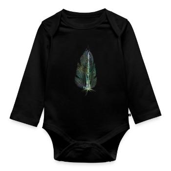 farbige Feder - Baby Bio-Langarm-Body - Schwarz - Vorne