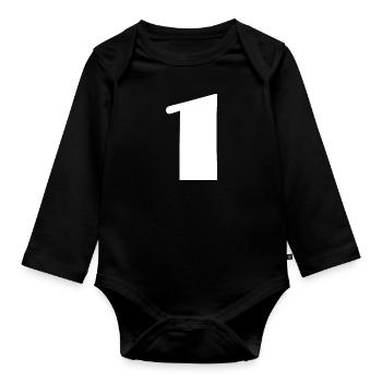 1 YEAR. 1ST ANNIVERSARY. BIRTHDAY 1 YEAR. ONE - Organic Longsleeve Baby Bodysuit - black - Front