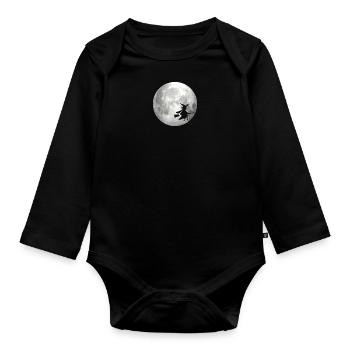 Full moon with witch - Organic Longsleeve Baby Bodysuit - black - Front