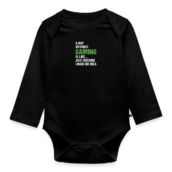 Gamer Une journée sans jeu - Body Bébé bio manches longues - noir - Devant