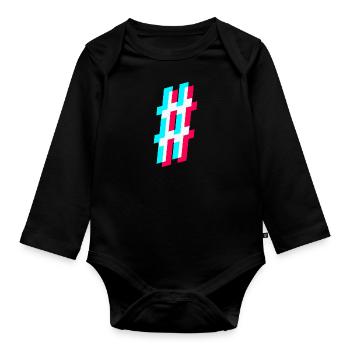 hashtag # - tik tok style glitch raute - Baby Bio-Langarm-Body - Schwarz - Vorne