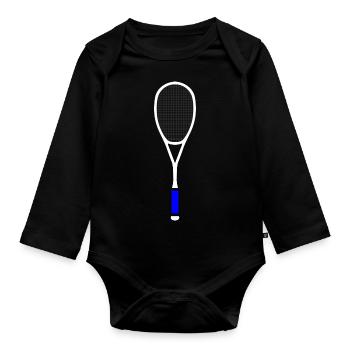 Squash Tennis Racket Multicolor White Blue - Organic Longsleeve Baby Bodysuit - black - Front