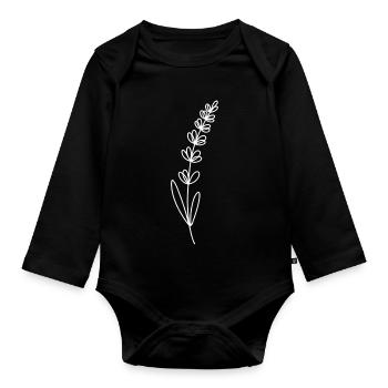 Lavender line illustration - Organic Longsleeve Baby Bodysuit - black - Front