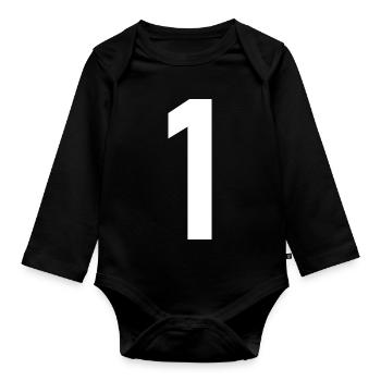 1. 1 Jahr. 1. JUBILÄUM. 1-JÄHRIGES JUBILÄUM - Baby Bio-Langarm-Body - Schwarz - Vorne
