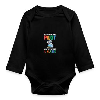 Pilot First Grade School Enrollment Schoolchild - Organic Longsleeve Baby Bodysuit - black - Front