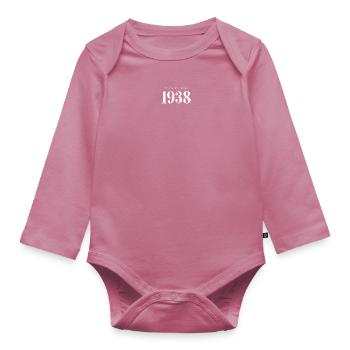 Vintage 1938 Birthday Phrase Slogan - Organic Longsleeve Baby Bodysuit - mauve - Front